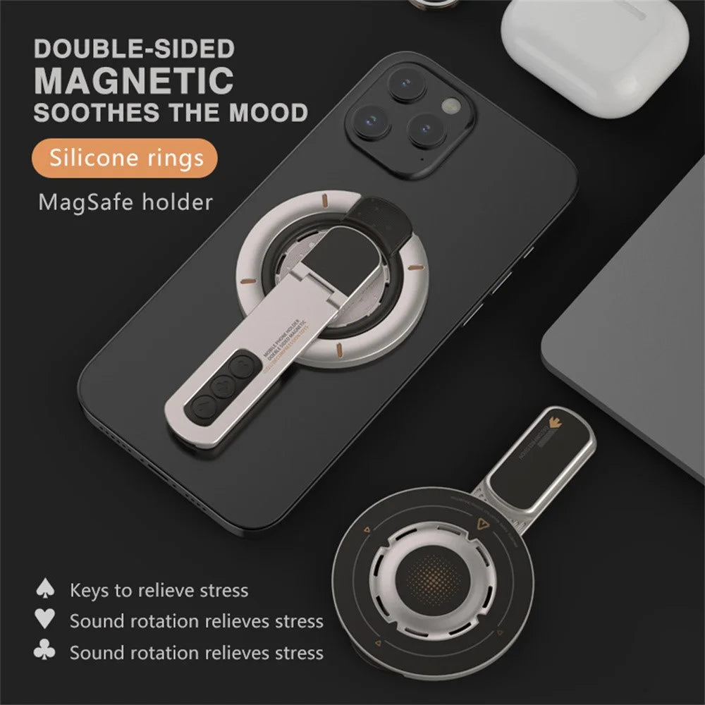 Dual Sided Magnetic Phone Kickstand 360 Degree Rotation Desktop Holder Stress Relief Zinc Alloy Phone Back Stand - White - 6