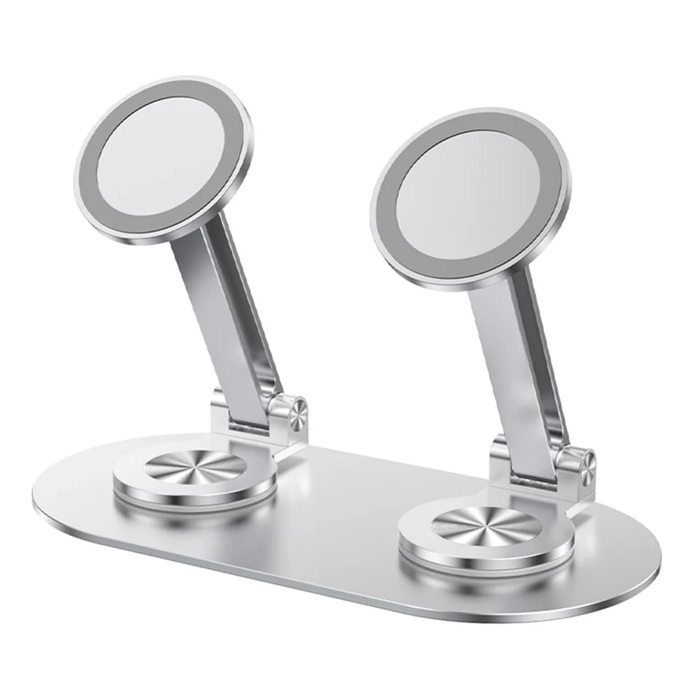 CX-3 Dual Head Magnetic Phone Stand 360-Degree Rotatable Aluminum Alloy Holder Adjustable Angle for Live Streaming - Silver - 1