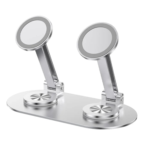 CX-3 Dual Head Magnetic Phone Stand 360-Degree Rotatable Aluminum Alloy Holder Adjustable Angle for Live Streaming - Silver - 1