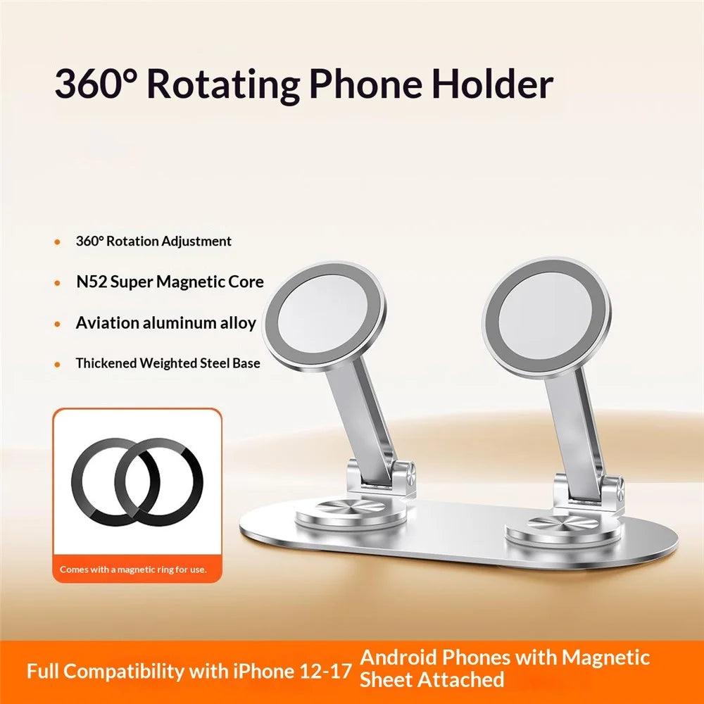 CX-3 Dual Head Magnetic Phone Stand 360-Degree Rotatable Aluminum Alloy Holder Adjustable Angle for Live Streaming - Silver - 2