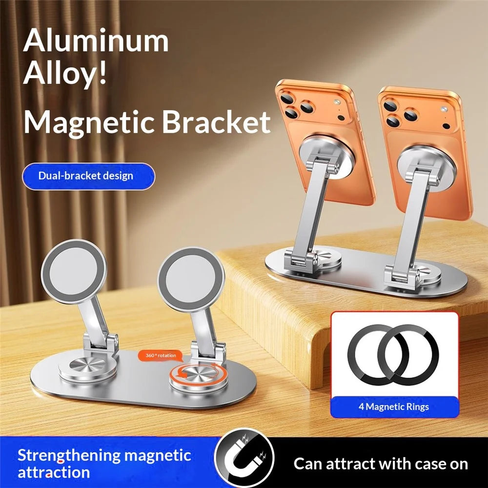 CX-3 Dual Head Magnetic Phone Stand 360-Degree Rotatable Aluminum Alloy Holder Adjustable Angle for Live Streaming - Silver - 3