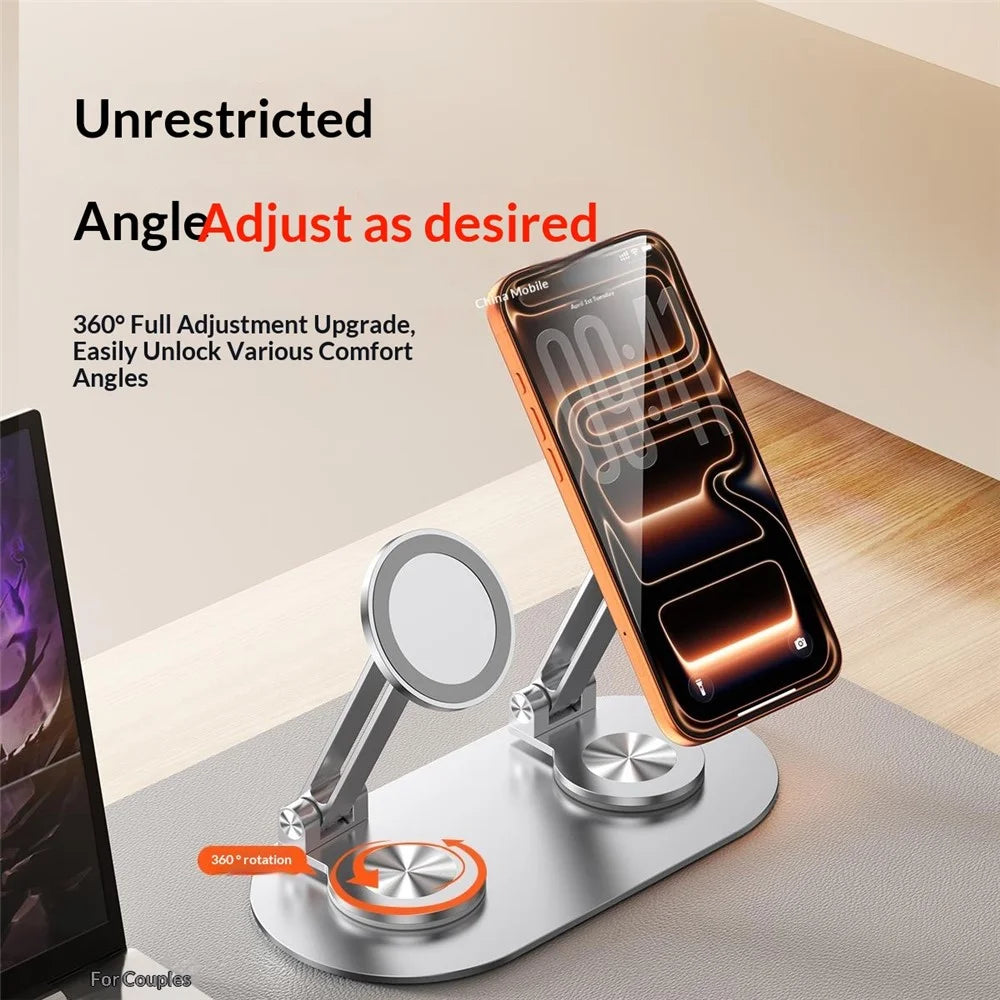 CX-3 Dual Head Magnetic Phone Stand 360-Degree Rotatable Aluminum Alloy Holder Adjustable Angle for Live Streaming - Silver - 5