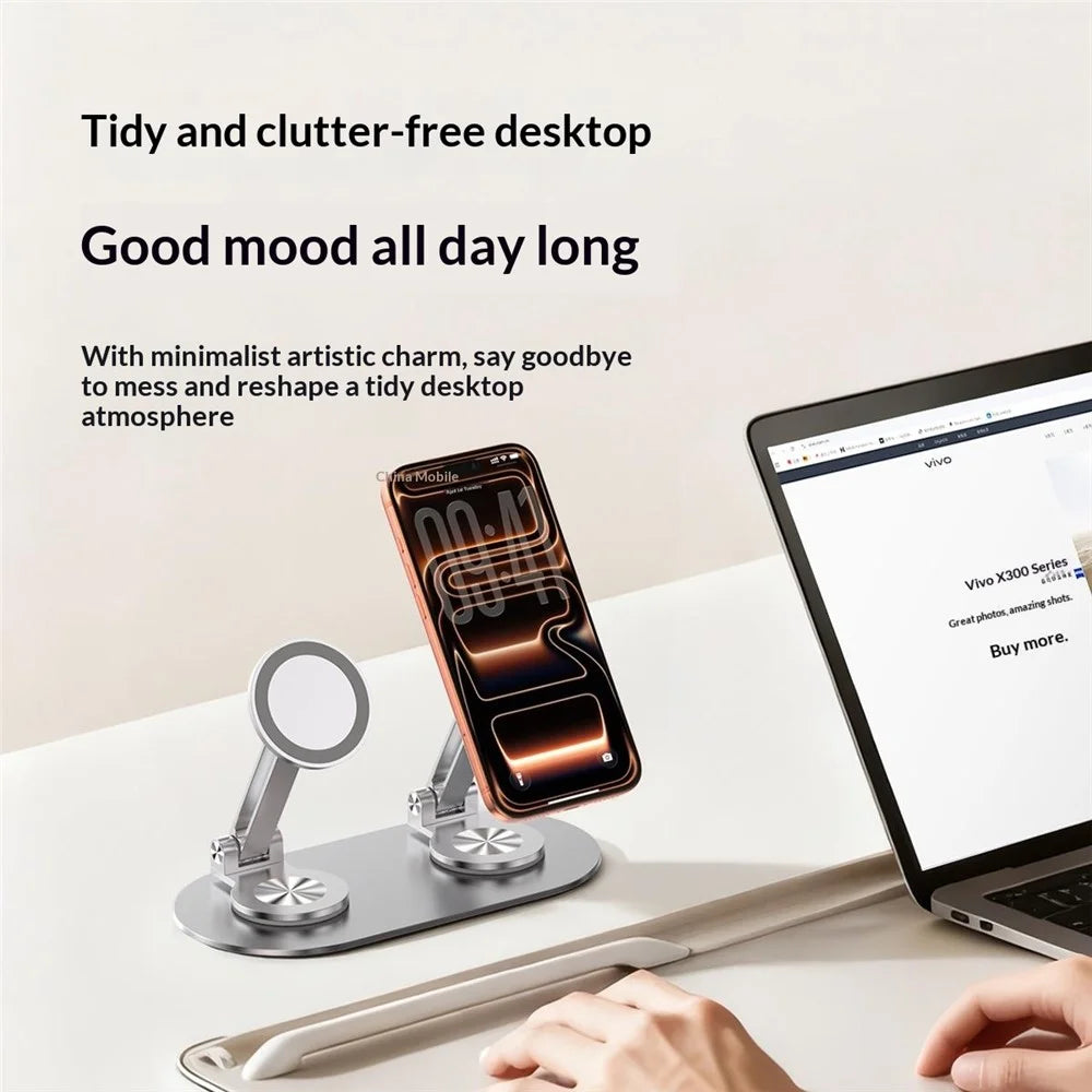 CX-3 Dual Head Magnetic Phone Stand 360-Degree Rotatable Aluminum Alloy Holder Adjustable Angle for Live Streaming - Silver - 7