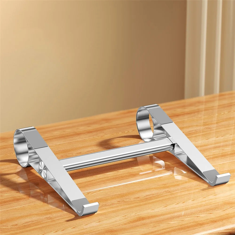 0022 Portable Aluminum Laptop Stand Desktop Riser Cooling Pad Foldable Storage Ergonomic Design for Home / Office - Silver - 2