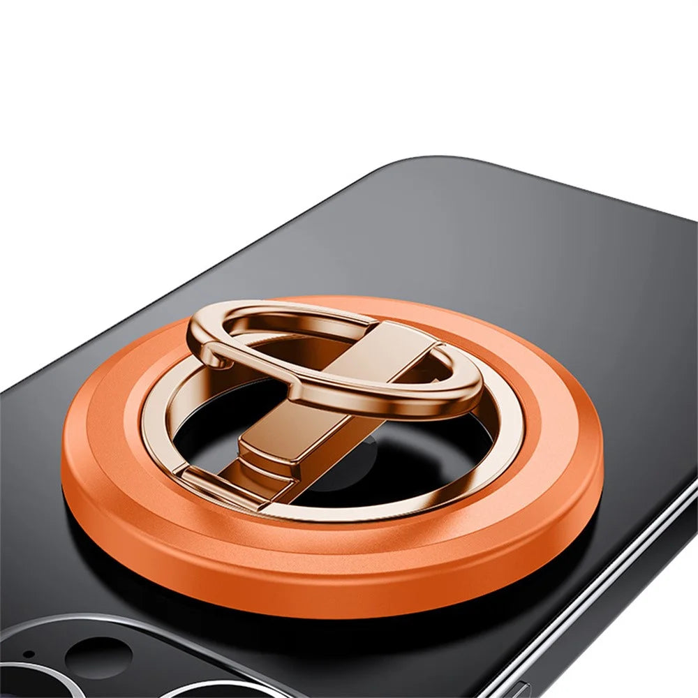 Magnetic Phone Ring Stand Foldable Strong Magnet Holder 360° Rotation Phone Desktop Stand - Orange - 1