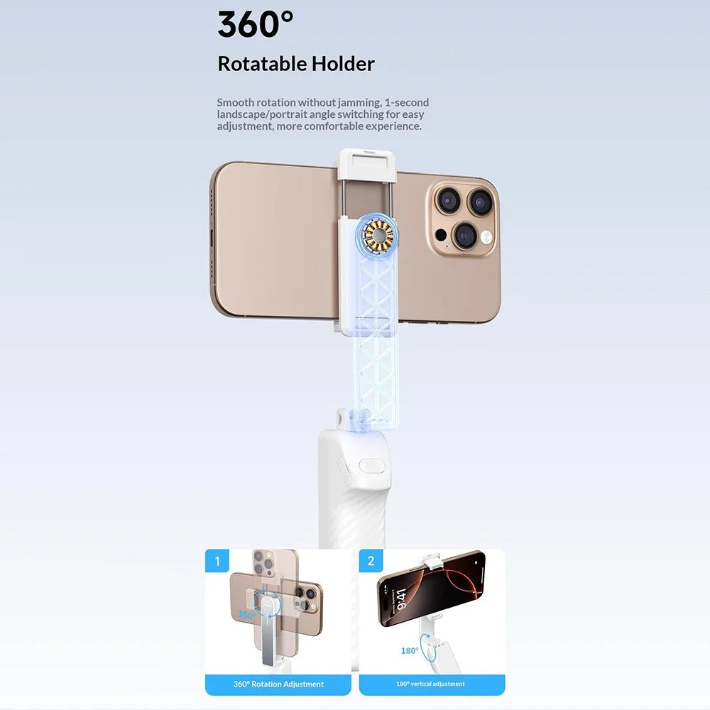 I10 Ultra Mini Portable Bluetooth-Compatible Selfie Stick 360° Rotation Anti-Shake Telescopic Phone Tripod For Travel Photography - White - 6