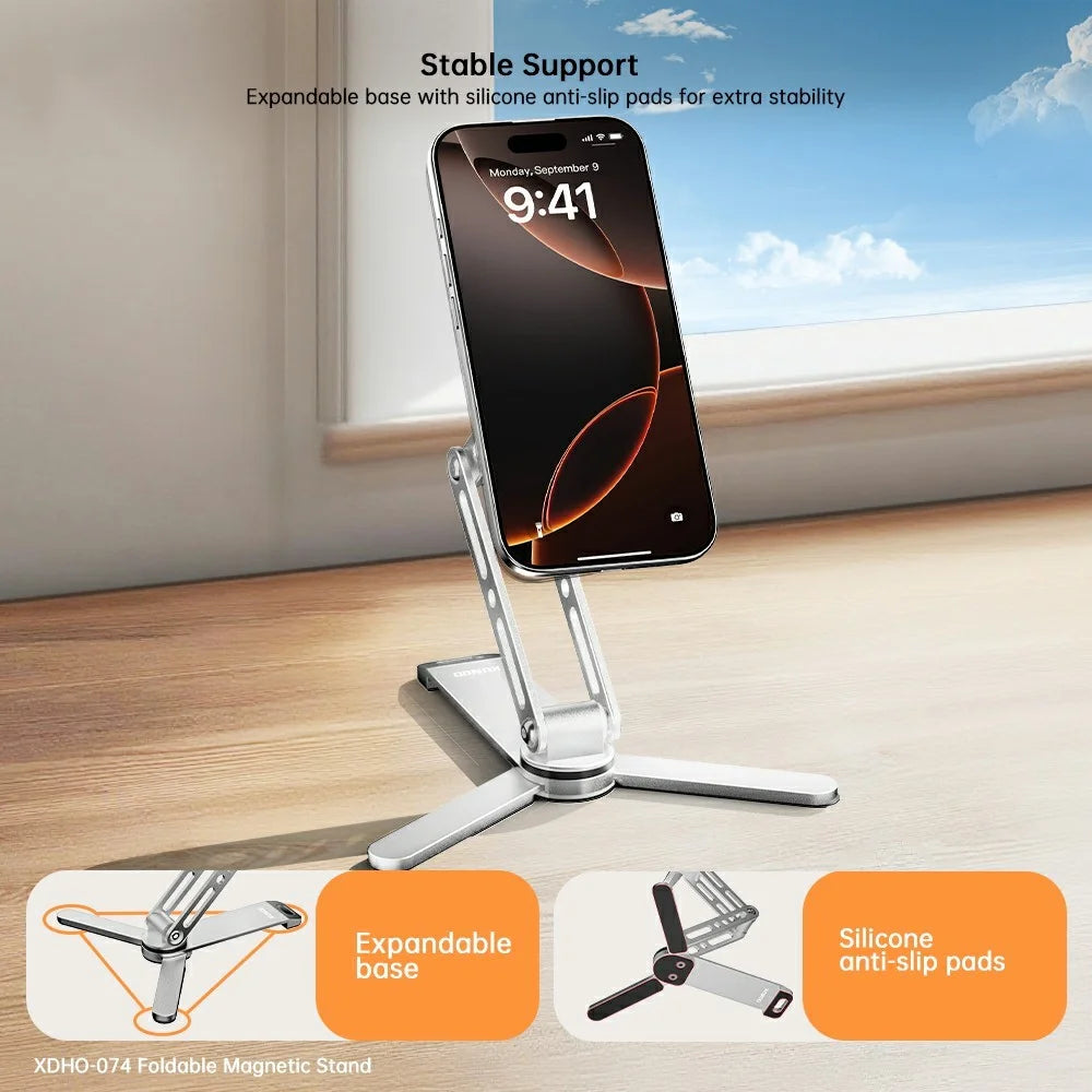 XUNDD XDHO-074 Multi Angle Adjustable Desktop Magnetic Phone Stand Foldable Aluminum Alloy Holder - Silver - 3