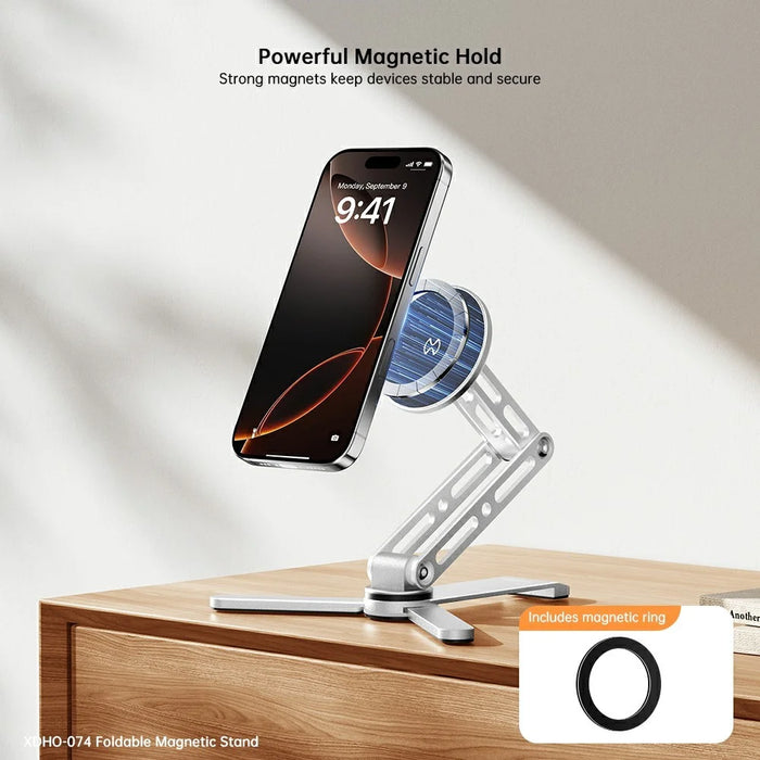 XUNDD XDHO-074 Multi Angle Adjustable Desktop Magnetic Phone Stand Foldable Aluminum Alloy Holder - Silver - 4