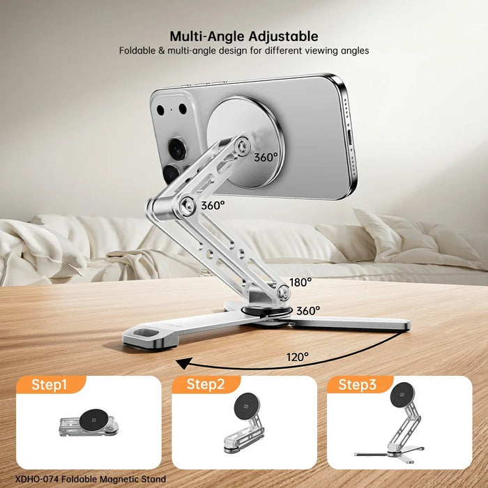 XUNDD XDHO-074 Multi Angle Adjustable Desktop Magnetic Phone Stand Foldable Aluminum Alloy Holder - Silver - 6