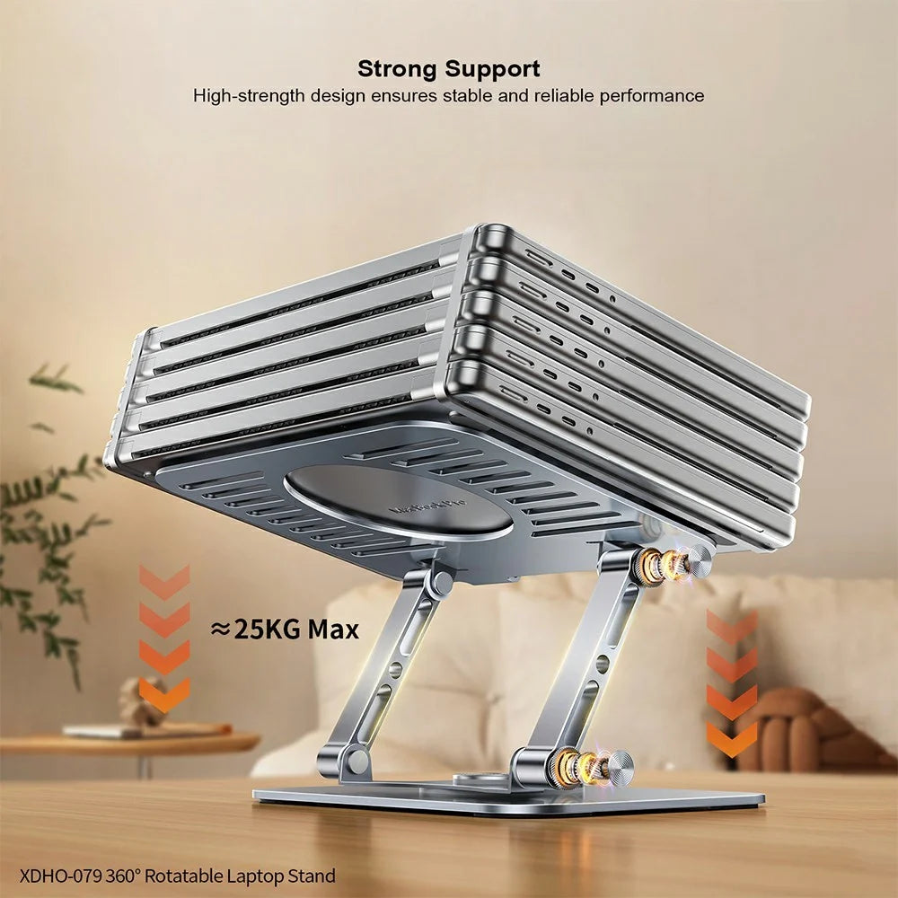 XUNDD XDHO-079 Hollow Out Laptop Stand 360 Degree Rotatable Foldable Carbon Steel Desktop Notebook Bracket - Grey - 5