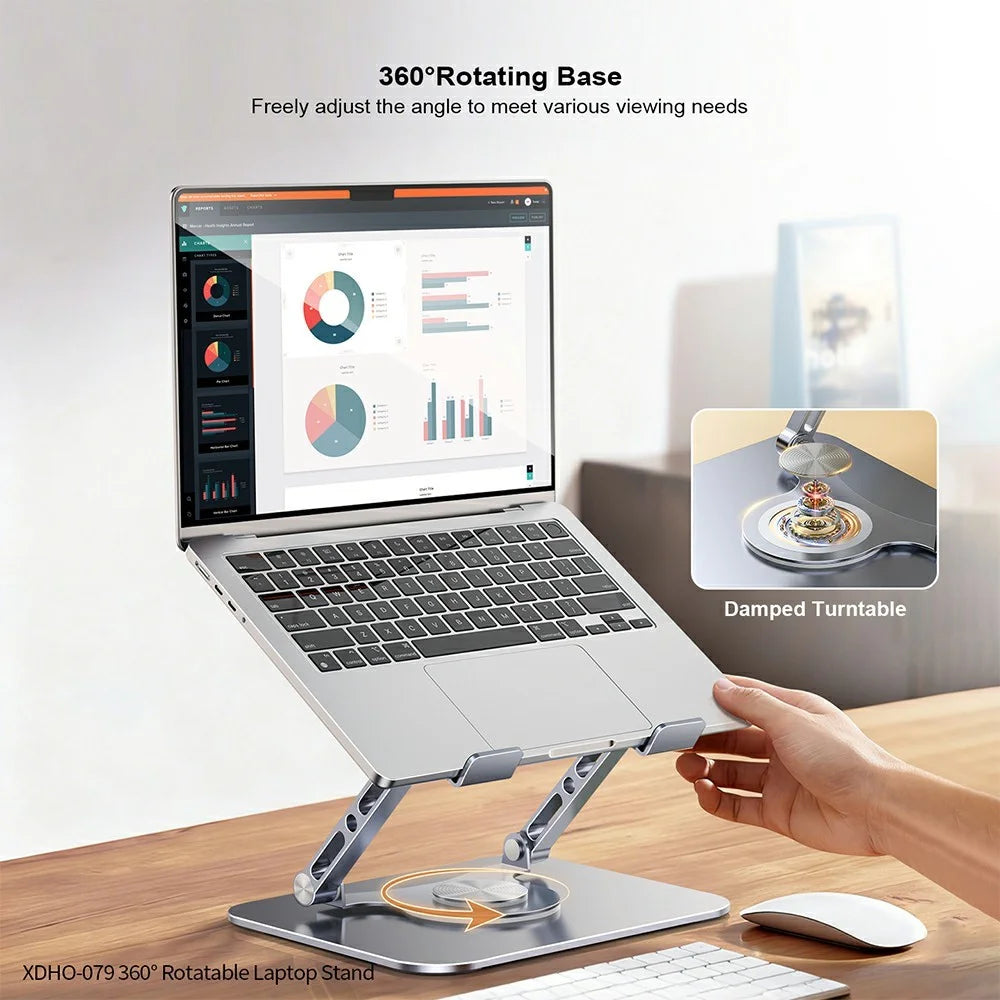 XUNDD XDHO-079 Hollow Out Laptop Stand 360 Degree Rotatable Foldable Carbon Steel Desktop Notebook Bracket - Grey - 6