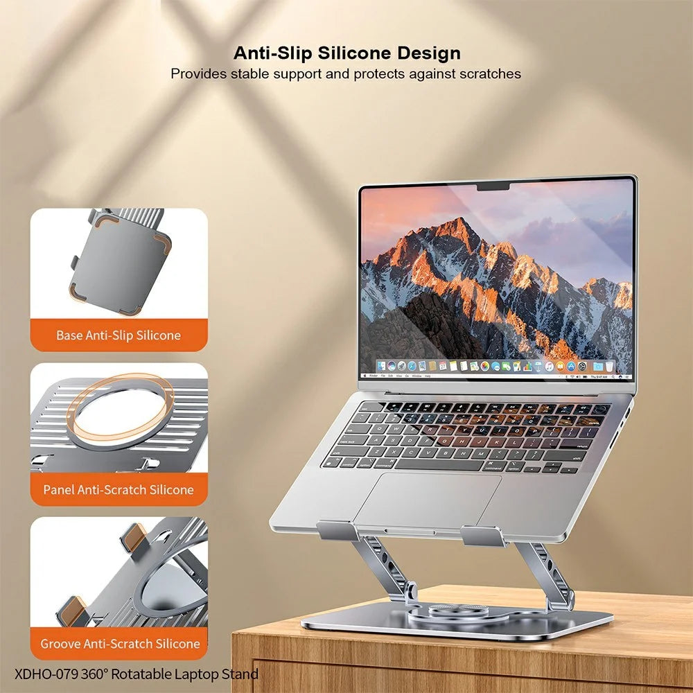 XUNDD XDHO-079 Hollow Out Laptop Stand 360 Degree Rotatable Foldable Carbon Steel Desktop Notebook Bracket - Grey - 7