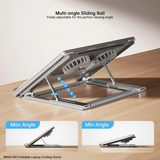 XUNDD XDHO-082 Laptop Cooling Stand with Dual Fans RGB Lighting Foldable Notebook Bracket - Grey - 2