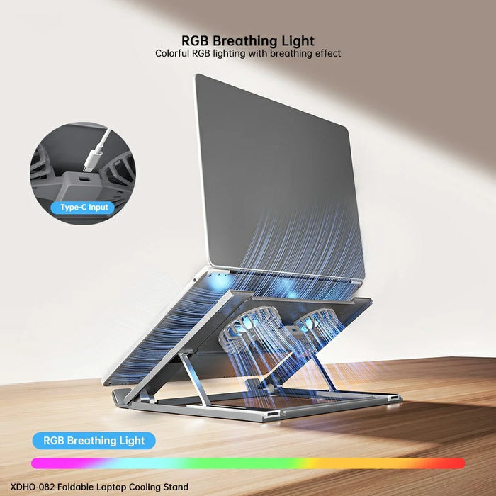 XUNDD XDHO-082 Laptop Cooling Stand with Dual Fans RGB Lighting Foldable Notebook Bracket - Grey - 3