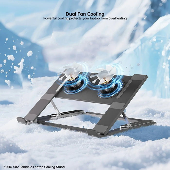 XUNDD XDHO-082 Laptop Cooling Stand with Dual Fans RGB Lighting Foldable Notebook Bracket - Grey - 4