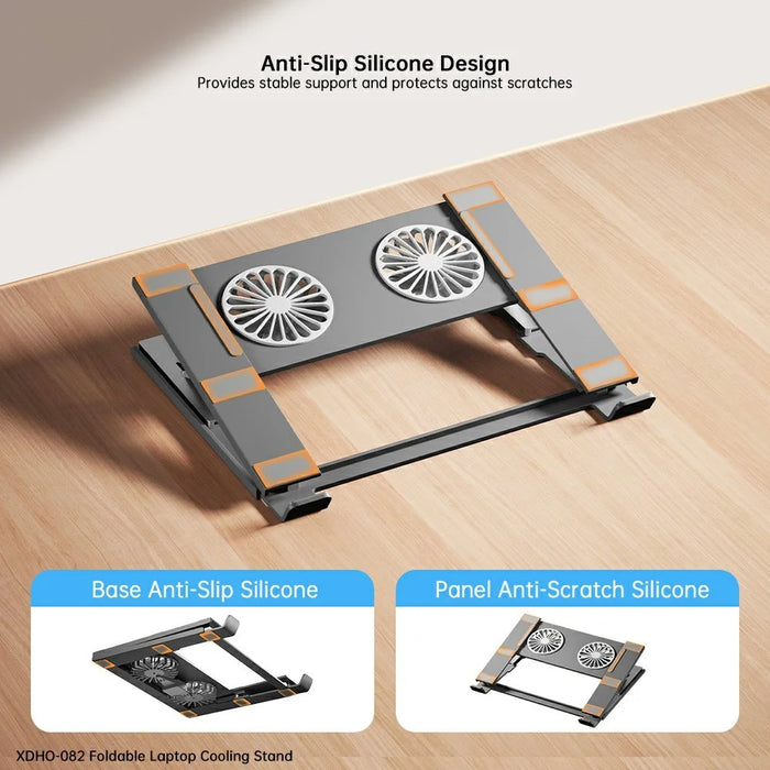 XUNDD XDHO-082 Laptop Cooling Stand with Dual Fans RGB Lighting Foldable Notebook Bracket - Grey - 5