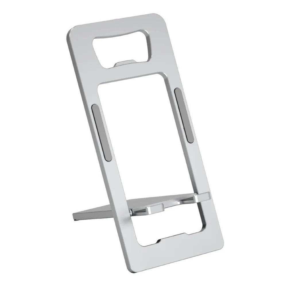 2 in 1 Aluminum Alloy Foldable Phone Stand Bottle Opener Portable Desktop Cellphone Support - Silver - 1