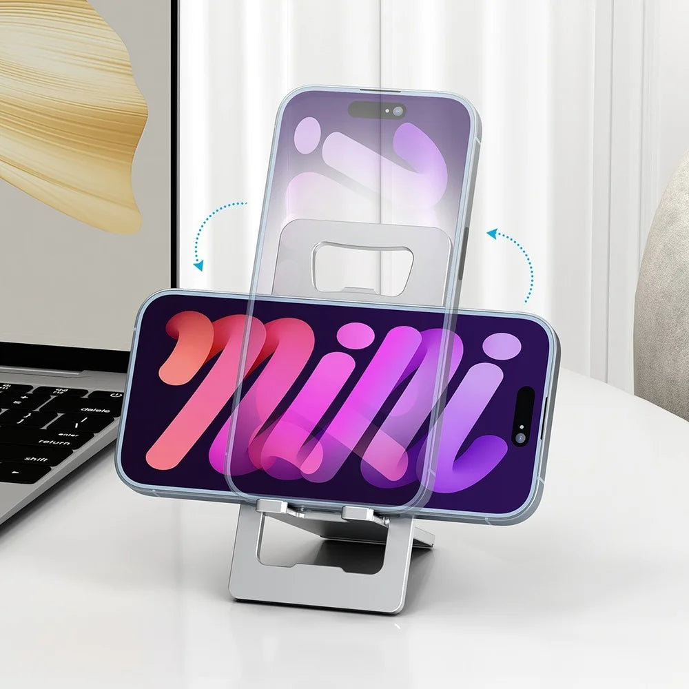 2 in 1 Aluminum Alloy Foldable Phone Stand Bottle Opener Portable Desktop Cellphone Support - Silver - 6