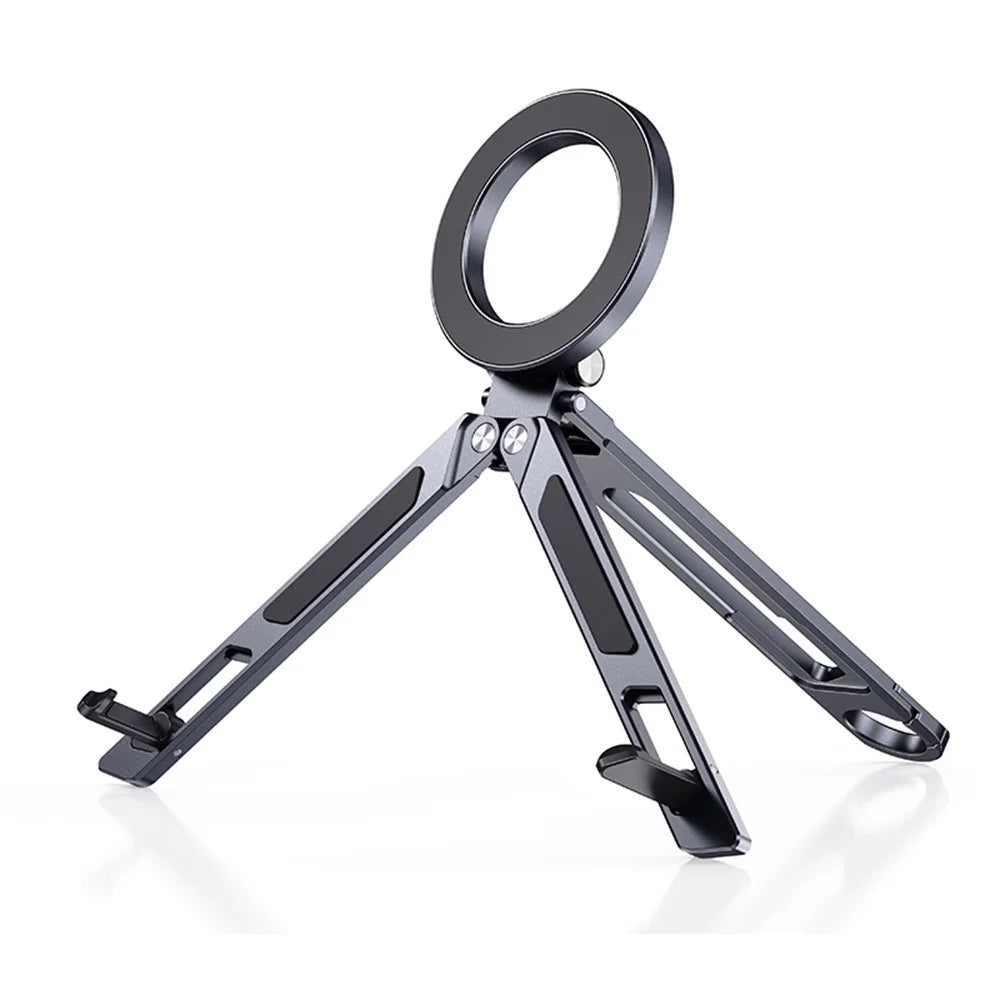 E12 Aluminum Alloy Portable Stand Magnetic Phone Holder Foldable Tablet Stand for Travel  /  Office  /  Self-Portrait - Grey - 1