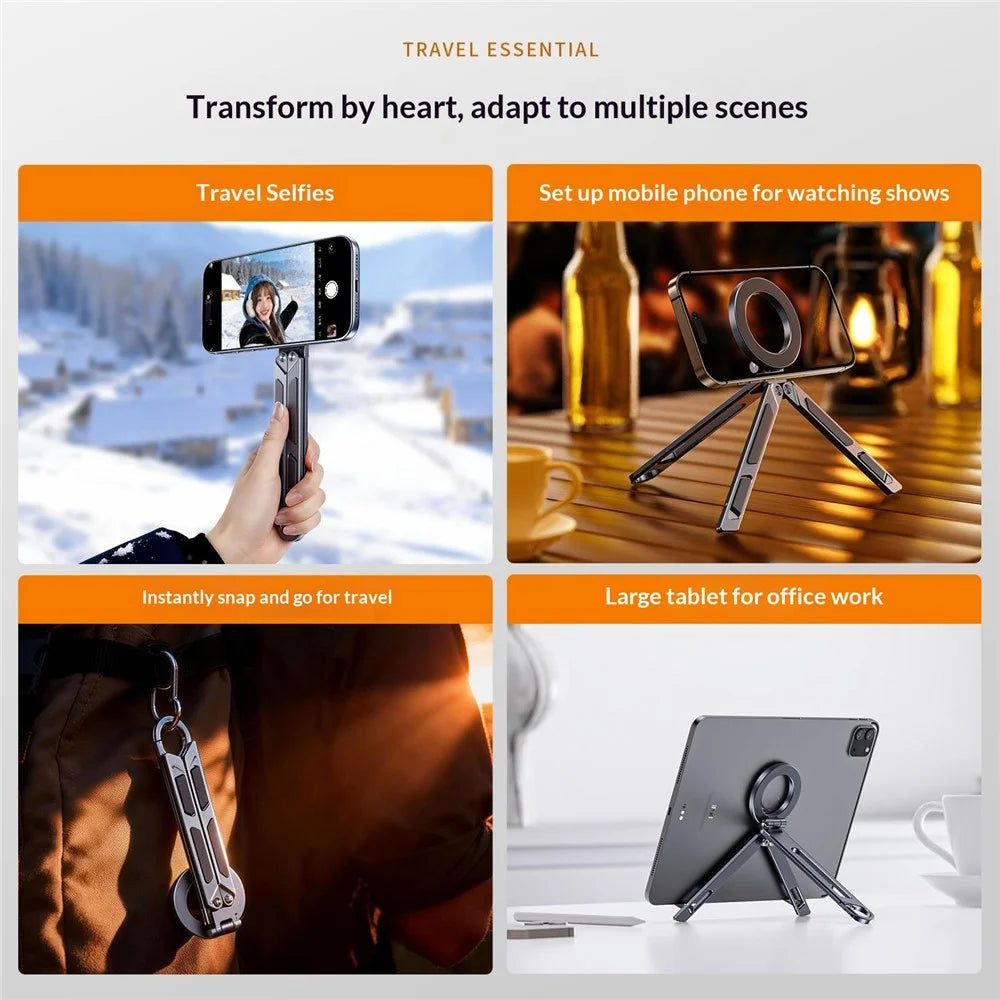 E12 Aluminum Alloy Portable Stand Magnetic Phone Holder Foldable Tablet Stand for Travel  /  Office  /  Self-Portrait - Grey - 3