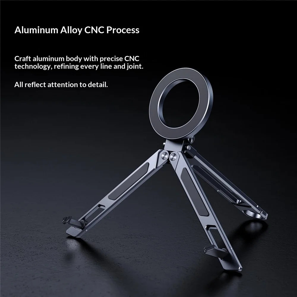 E12 Aluminum Alloy Portable Stand Magnetic Phone Holder Foldable Tablet Stand for Travel  /  Office  /  Self-Portrait - Grey - 4