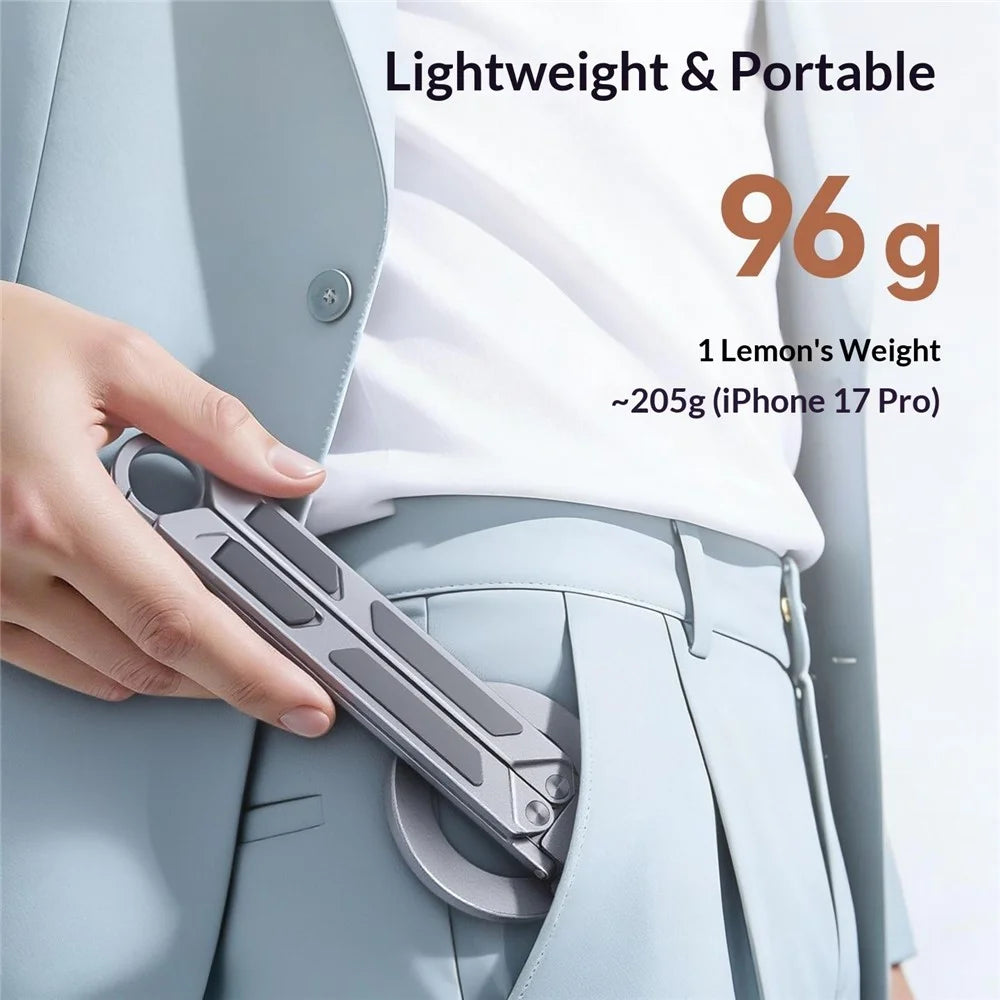 E12 Aluminum Alloy Portable Stand Magnetic Phone Holder Foldable Tablet Stand for Travel  /  Office  /  Self-Portrait - Grey - 7