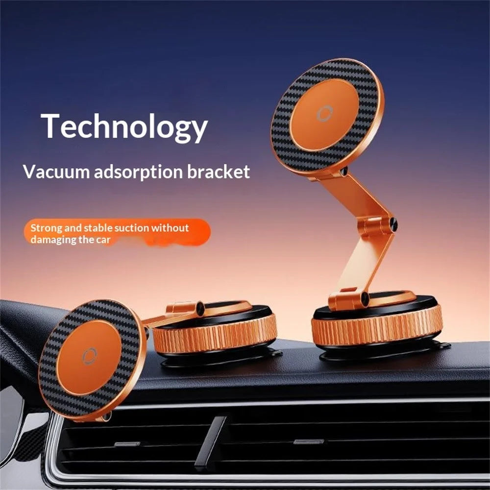 X69ZS Magnetic Car Phone Mount Vacuum Suction Cup Holder for Car Dashboard  /  Windshield 360 Rotation - Orange - 2