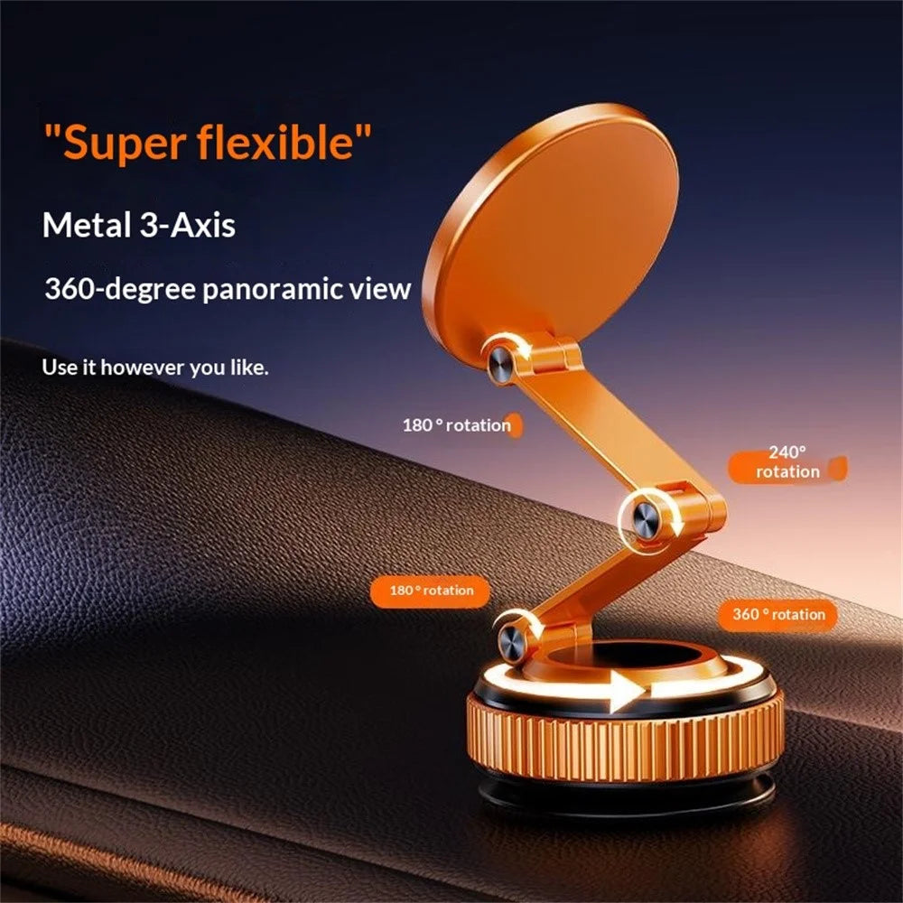 X69ZS Magnetic Car Phone Mount Vacuum Suction Cup Holder for Car Dashboard  /  Windshield 360 Rotation - Orange - 4