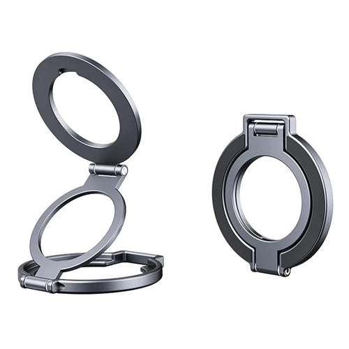 T15S Rotating Phone Stand 360-Degree Foldable Ring Holder Aluminum Alloy Dual Magnetic Desktop Mount - Grey - 1