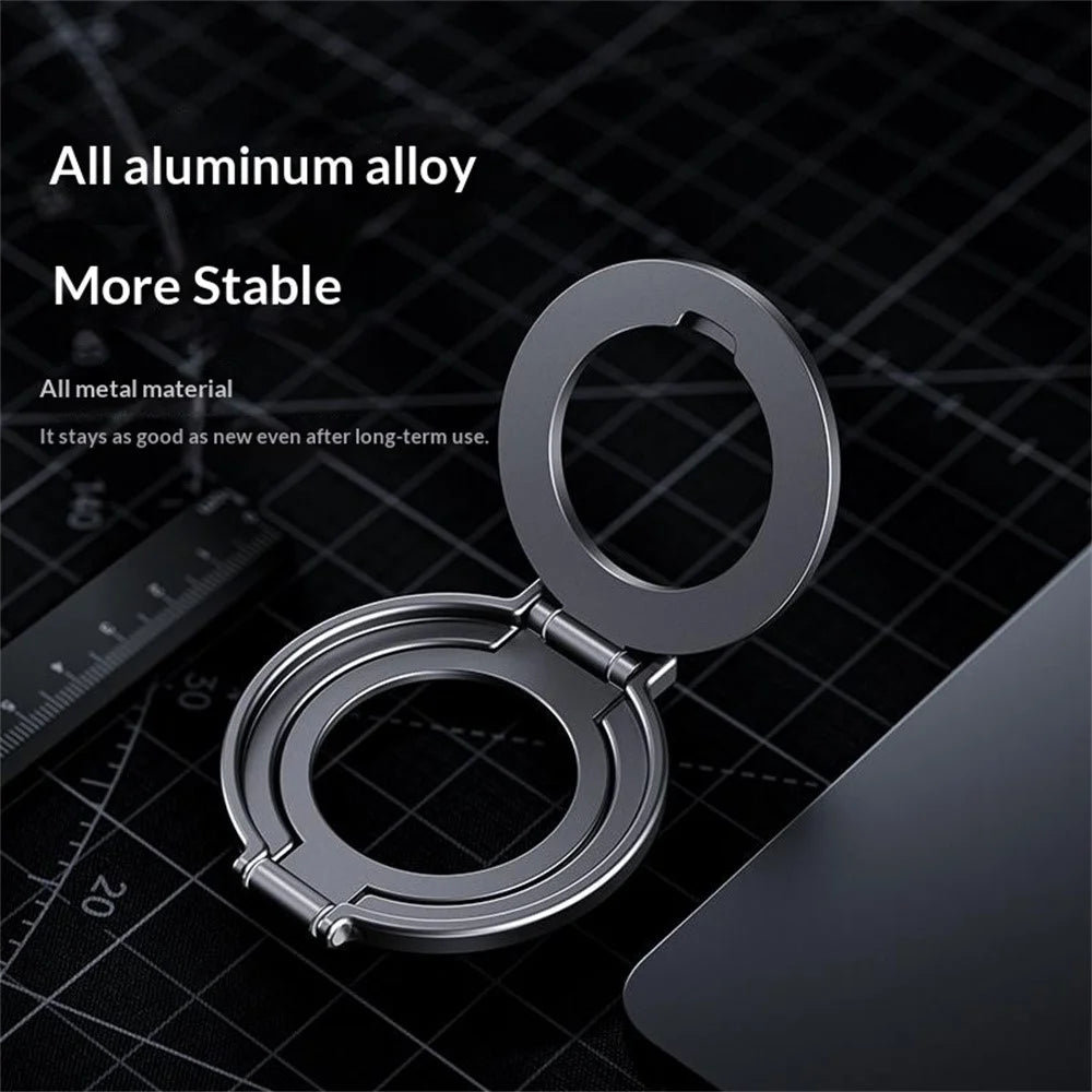 T15S Rotating Phone Stand 360-Degree Foldable Ring Holder Aluminum Alloy Dual Magnetic Desktop Mount - Grey - 3