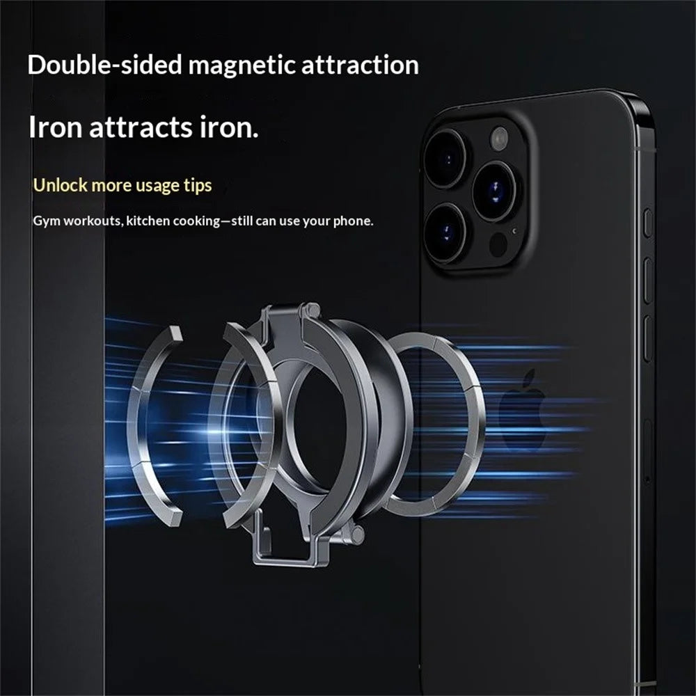 T15S Rotating Phone Stand 360-Degree Foldable Ring Holder Aluminum Alloy Dual Magnetic Desktop Mount - Grey - 4