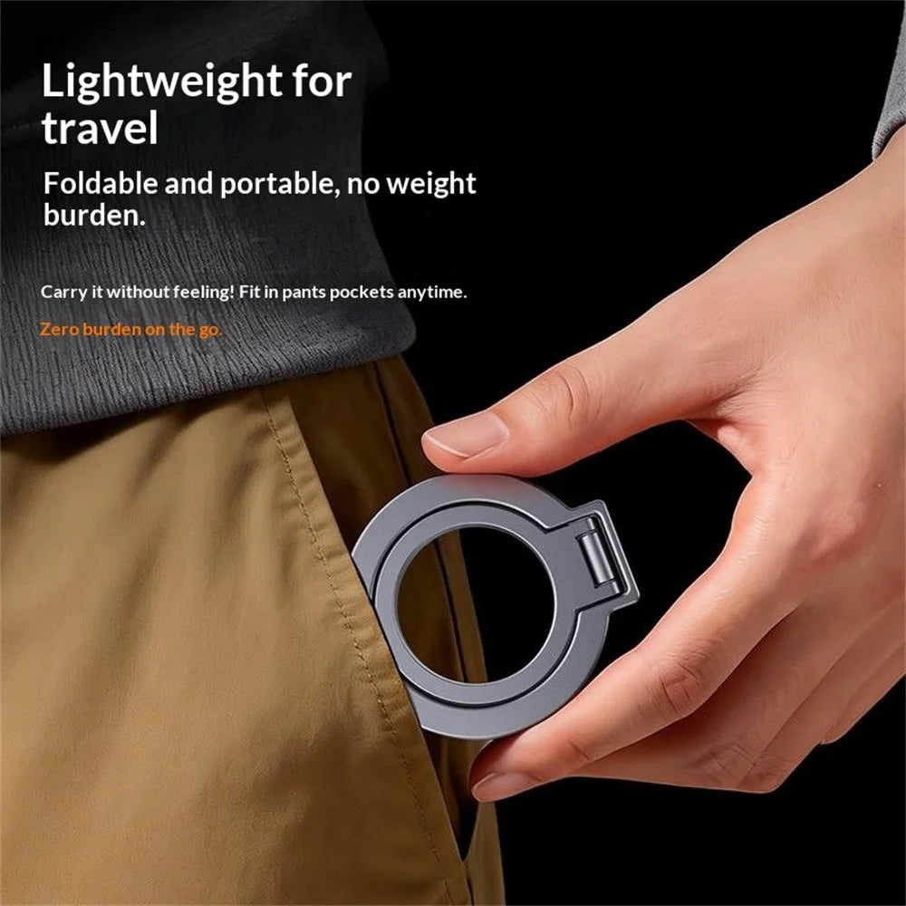 T15S Rotating Phone Stand 360-Degree Foldable Ring Holder Aluminum Alloy Dual Magnetic Desktop Mount - Grey - 5