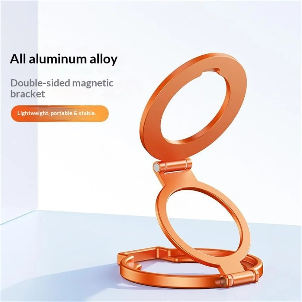 T15S Rotating Phone Stand 360-Degree Foldable Ring Holder Aluminum Alloy Dual Magnetic Desktop Mount - Grey - 6