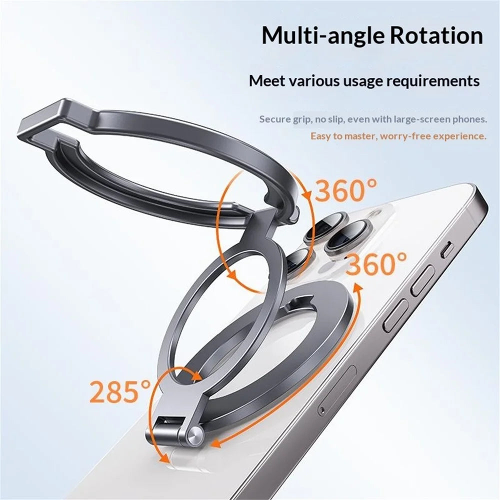 T15S Rotating Phone Stand 360-Degree Foldable Ring Holder Aluminum Alloy Dual Magnetic Desktop Mount - Grey - 7