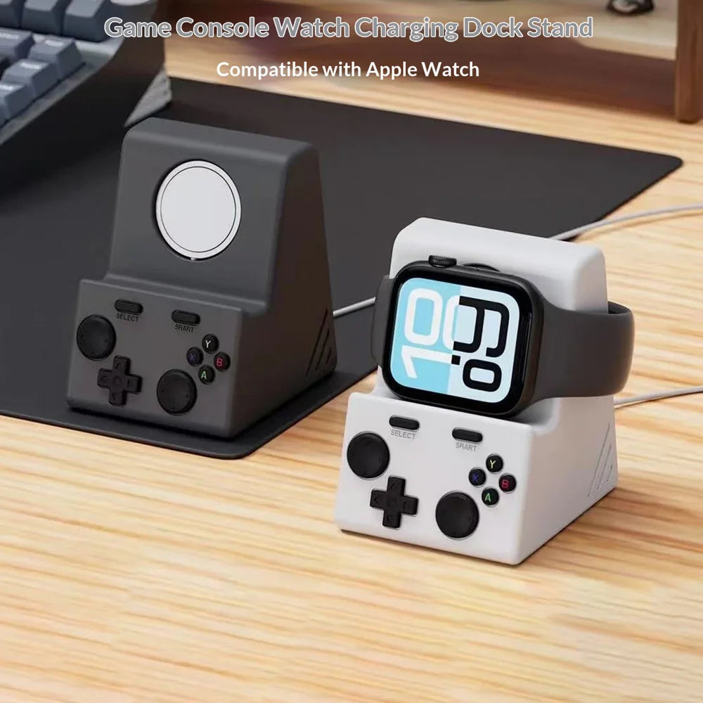 For Apple Watch Charging Stand Game Console Design Anti Slip Silicone Charger Dock - Dark Gray - 2