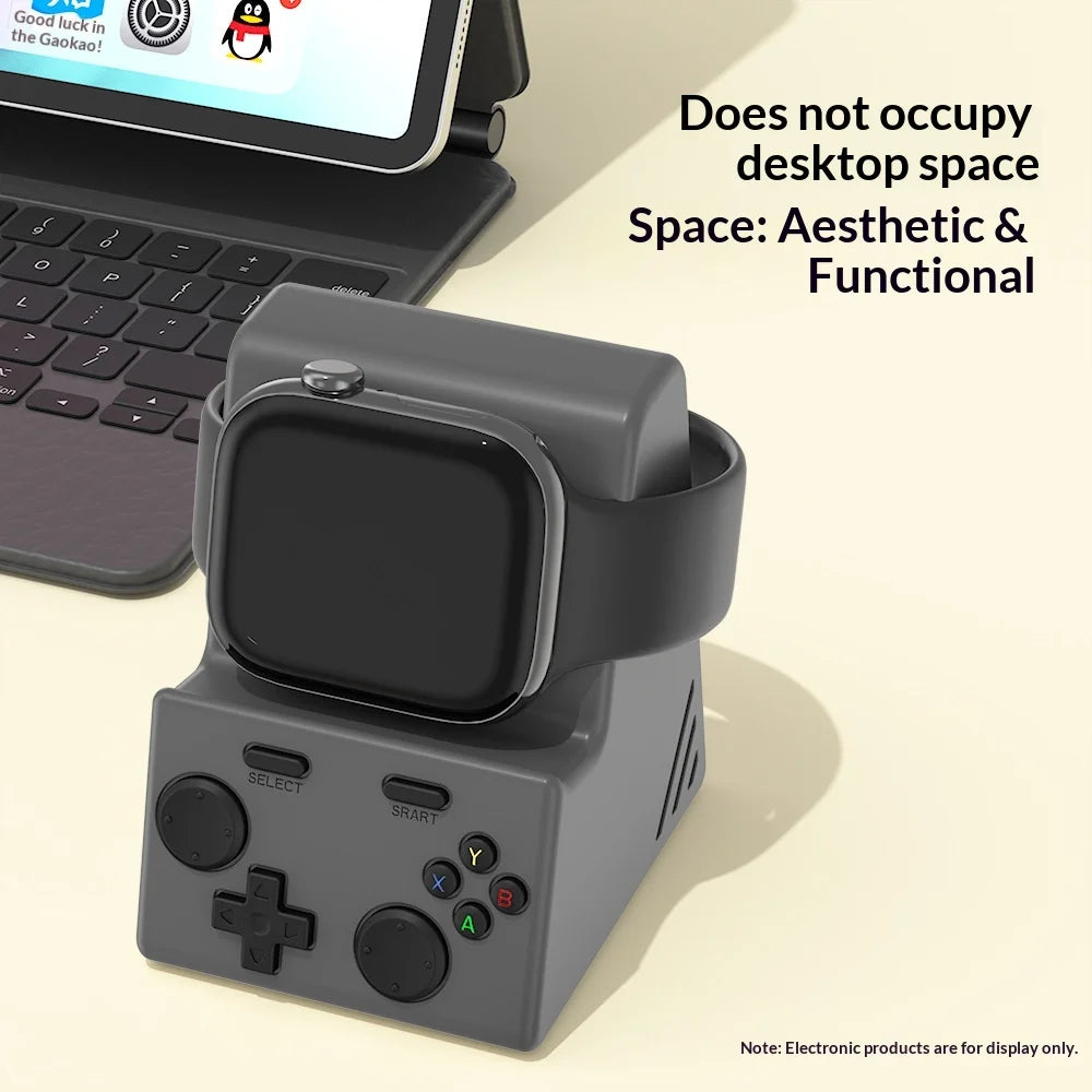 For Apple Watch Charging Stand Game Console Design Anti Slip Silicone Charger Dock - Dark Gray - 3