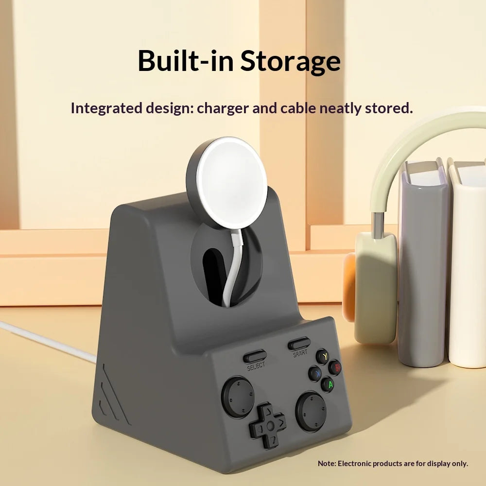 For Apple Watch Charging Stand Game Console Design Anti Slip Silicone Charger Dock - Dark Gray - 6