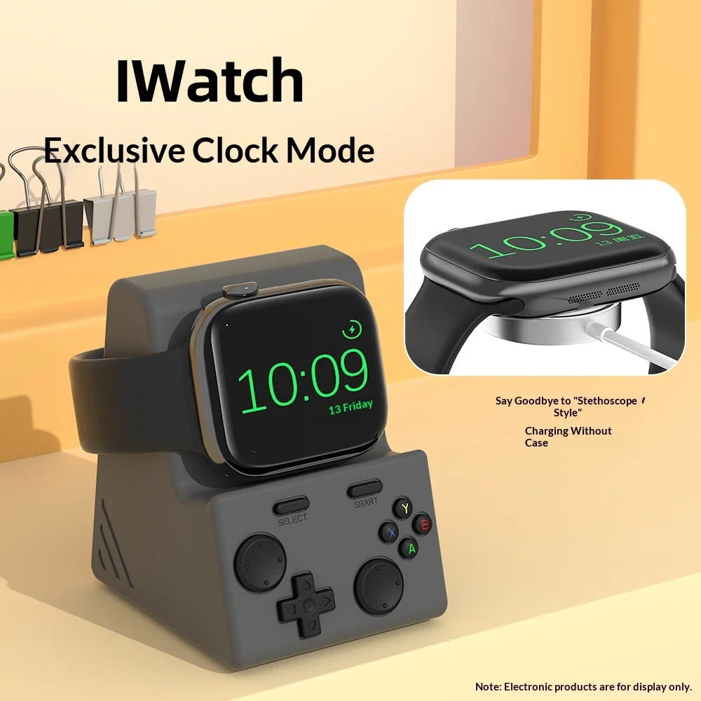 For Apple Watch Charging Stand Game Console Design Anti Slip Silicone Charger Dock - Dark Gray - 7