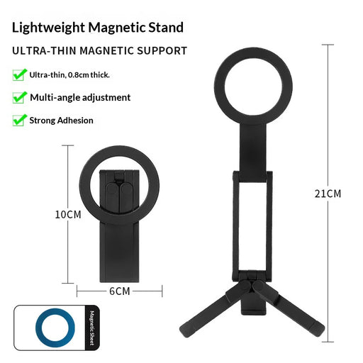 8mm Ultra Thin Magnetic Phone Stand Foldable Tripod Adjustable Angle Desktop Cellphone Holder - Black - 2