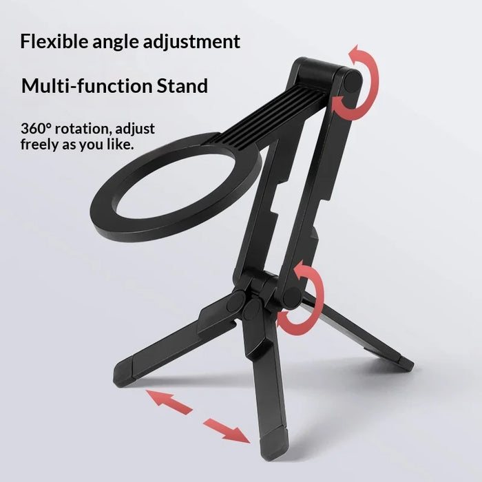 8mm Ultra Thin Magnetic Phone Stand Foldable Tripod Adjustable Angle Desktop Cellphone Holder - Black - 3