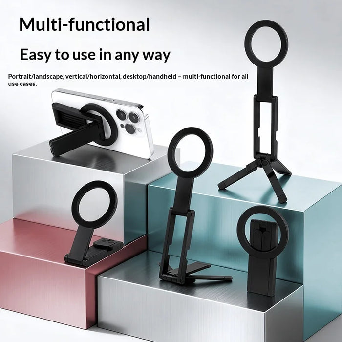 8mm Ultra Thin Magnetic Phone Stand Foldable Tripod Adjustable Angle Desktop Cellphone Holder - Black - 4