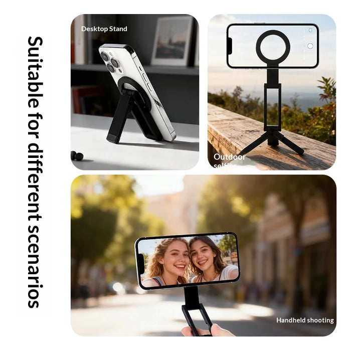 8mm Ultra Thin Magnetic Phone Stand Foldable Tripod Adjustable Angle Desktop Cellphone Holder - Black - 5