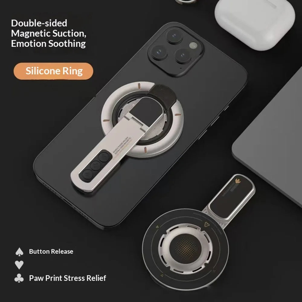 Dual Sided Magnetic Phone Stand Glow In The Dark 360 Degree Rotating Silicone Ring Holder - White - 4