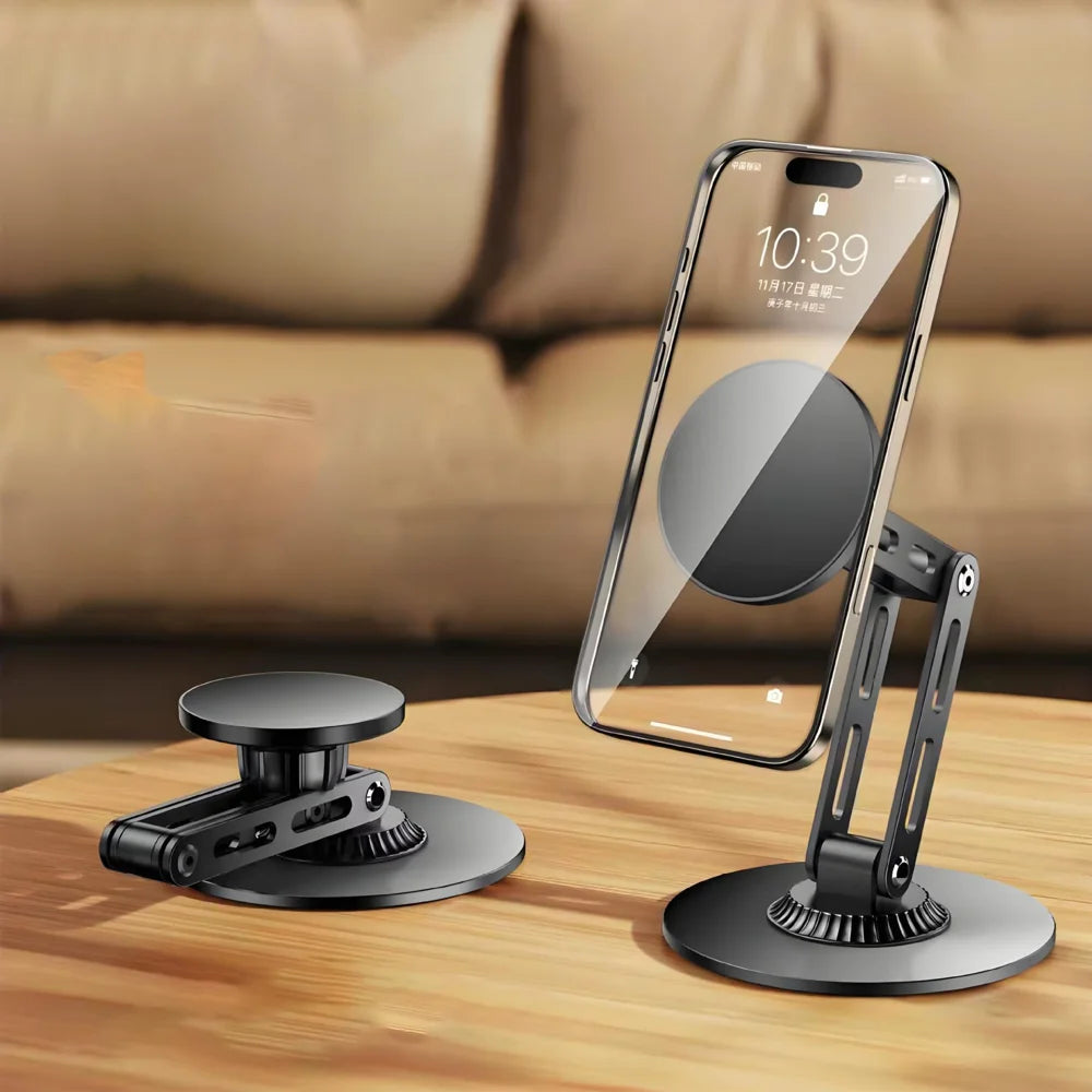 Desktop Magnetic Phone Stand Three-Axis Adjustable Metal Bracket for Live Streaming / Movie Watching - Black - 1