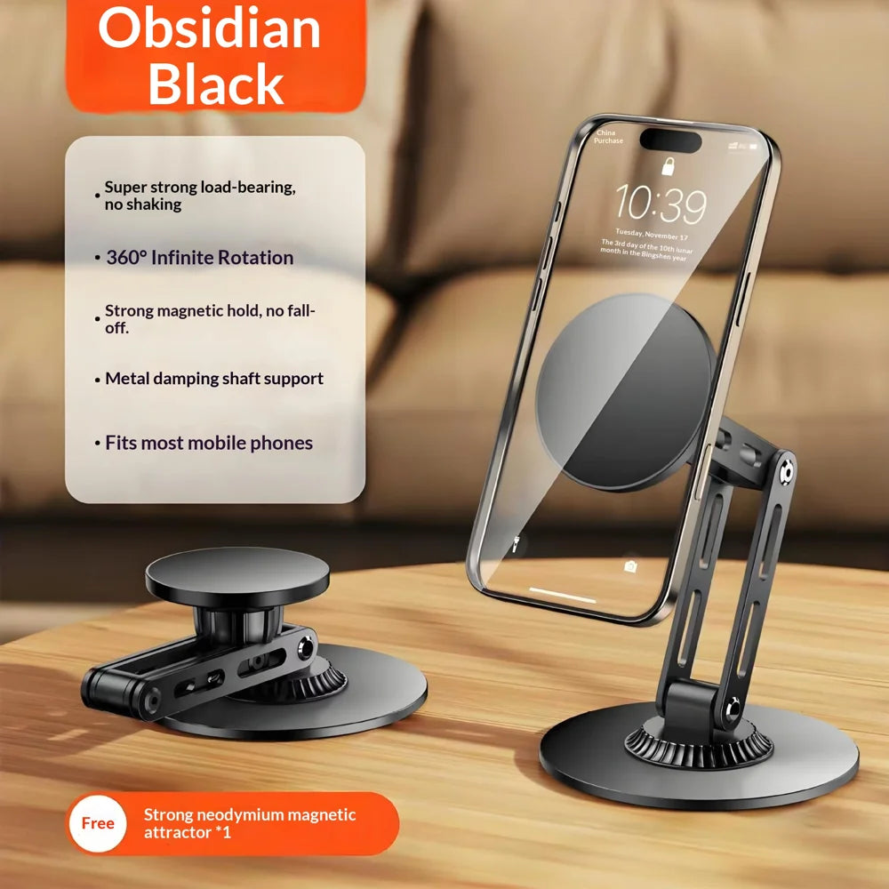 Desktop Magnetic Phone Stand Three-Axis Adjustable Metal Bracket for Live Streaming / Movie Watching - Black - 2