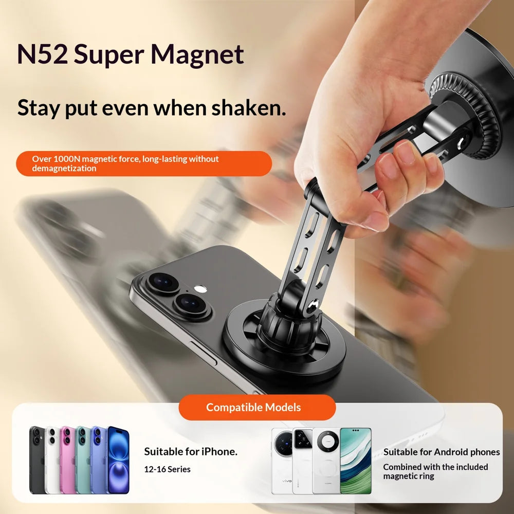 Desktop Magnetic Phone Stand Three-Axis Adjustable Metal Bracket for Live Streaming / Movie Watching - Black - 4