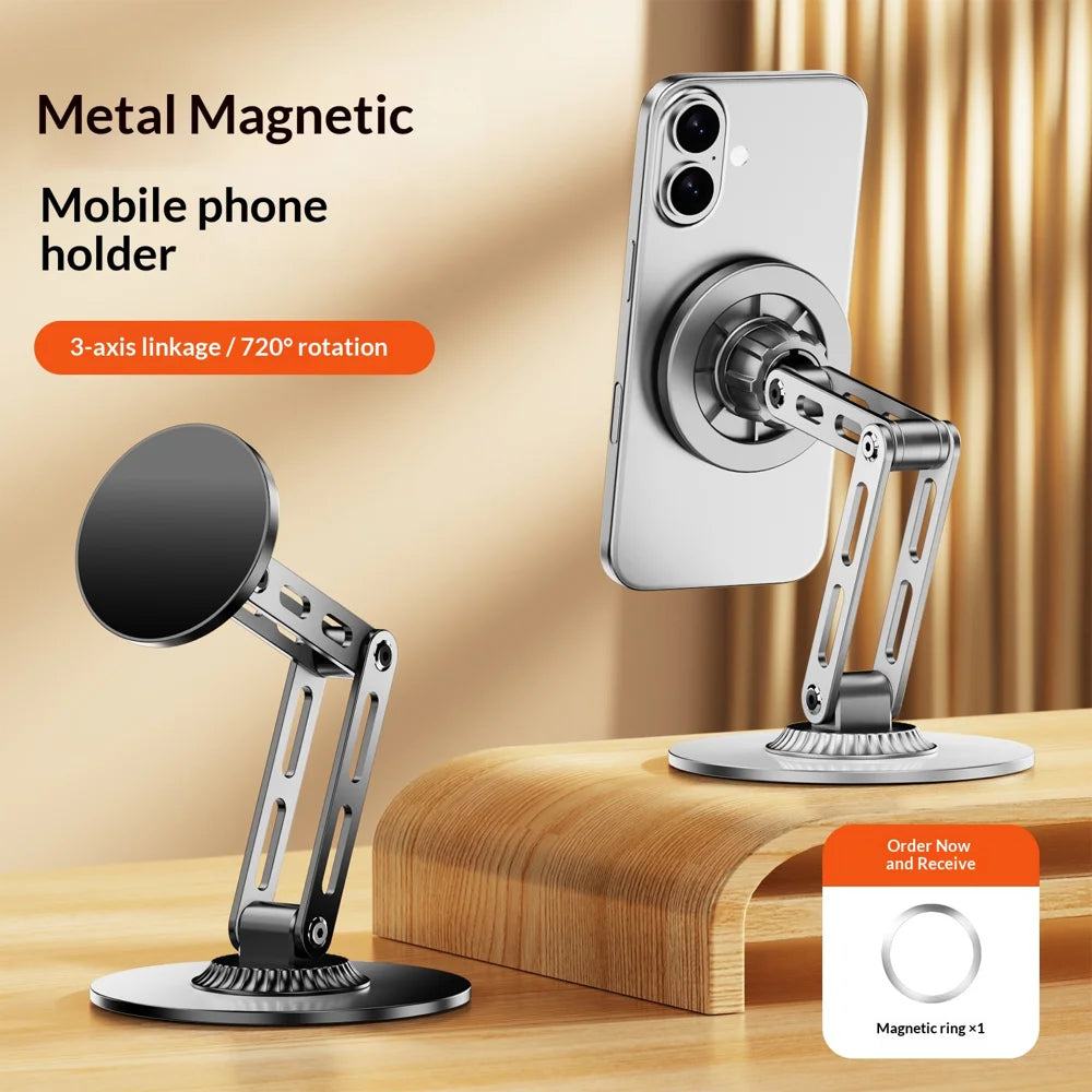 Desktop Magnetic Phone Stand Three-Axis Adjustable Metal Bracket for Live Streaming / Movie Watching - Black - 6