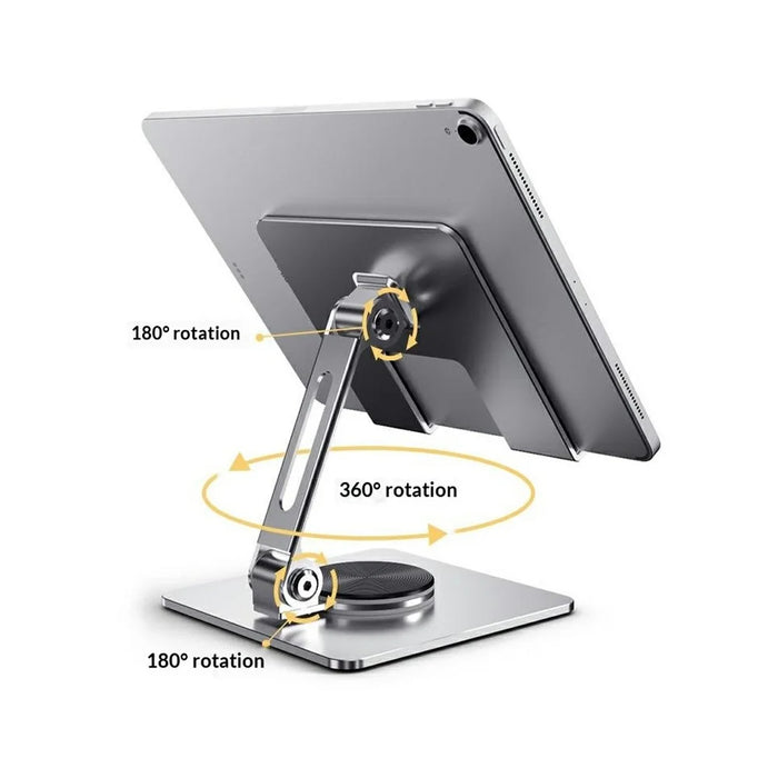 MT1342 360° Rotating Carbon Steel Desktop Foldable Phone Tablet Stand Dual Axis Adjustable Anti Slip Holder - Silver - 2