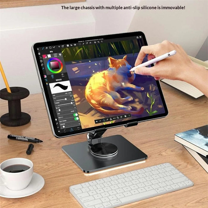 MT1312 360 Degree Rotating Carbon Steel Desktop Foldable Tablet Stand Dual Axis Adjustable Phone Holder - Grey - 5