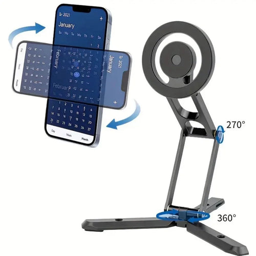 CX-01 Magnetic Phone Tripod Holder Foldable Adjustable Aluminum Alloy Stand for Live Streaming - Black - 1